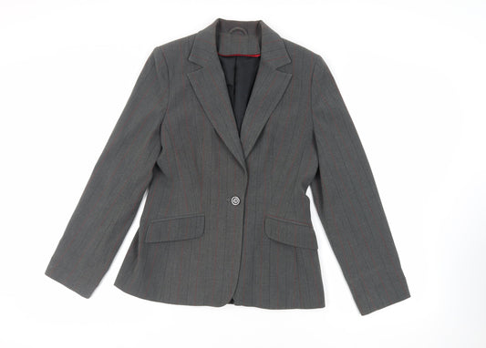 New Look Womens Grey Striped Jacket Blazer Size 12 Button