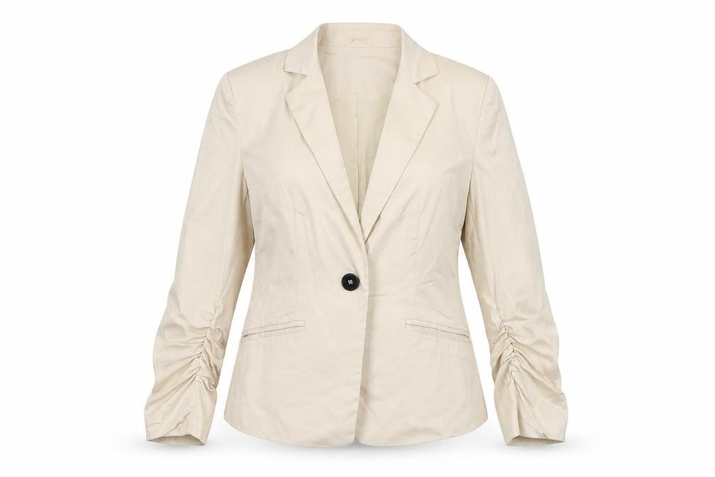 Vivance Collection Womens Beige Jacket Blazer Size 14 Button - Ruched Sleeves
