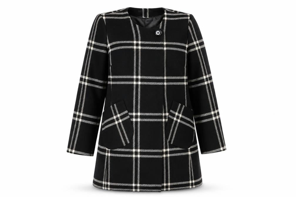 ALEX&CO Womens Black Plaid Overcoat Coat Size 10 Button