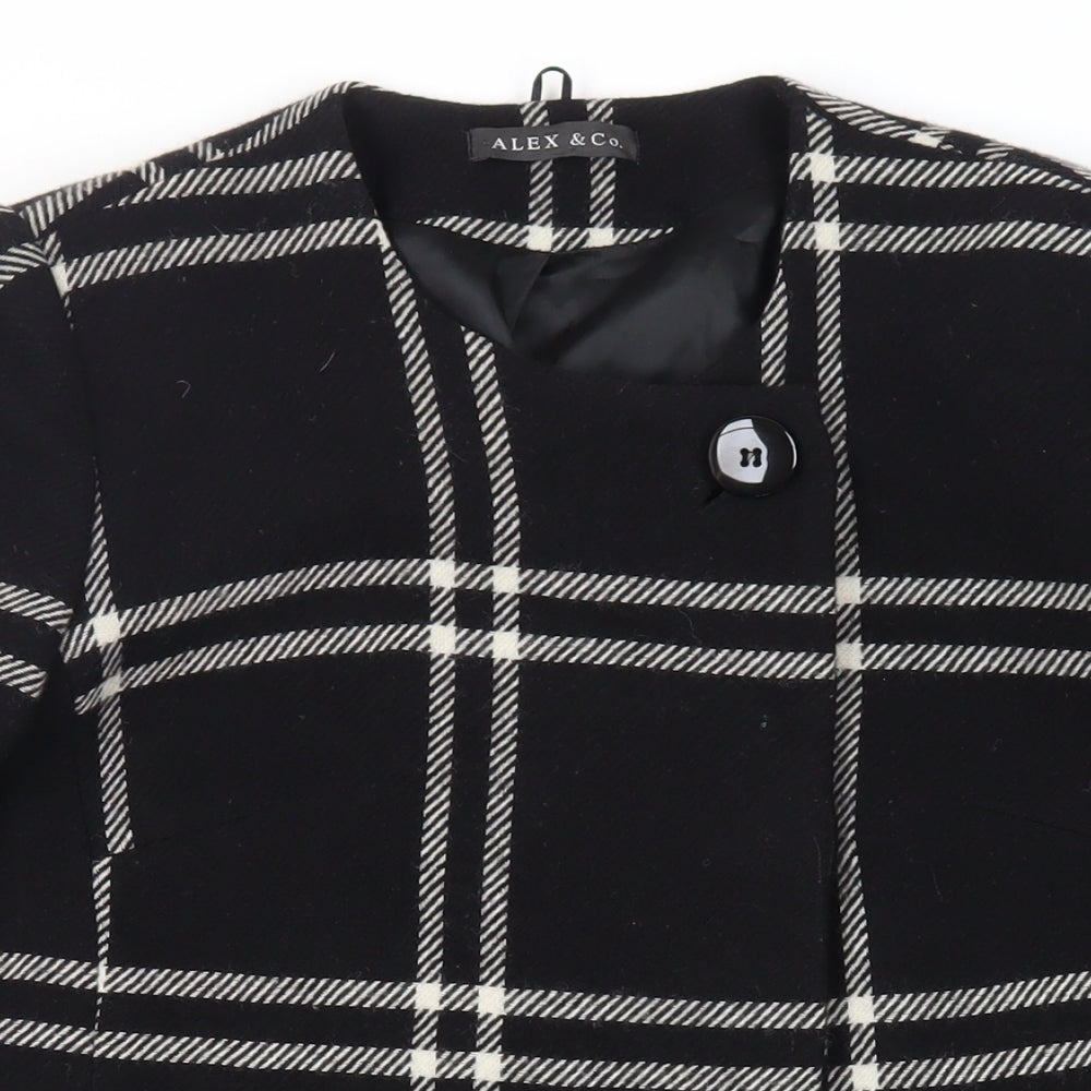 ALEX&CO Womens Black Plaid Overcoat Coat Size 10 Button