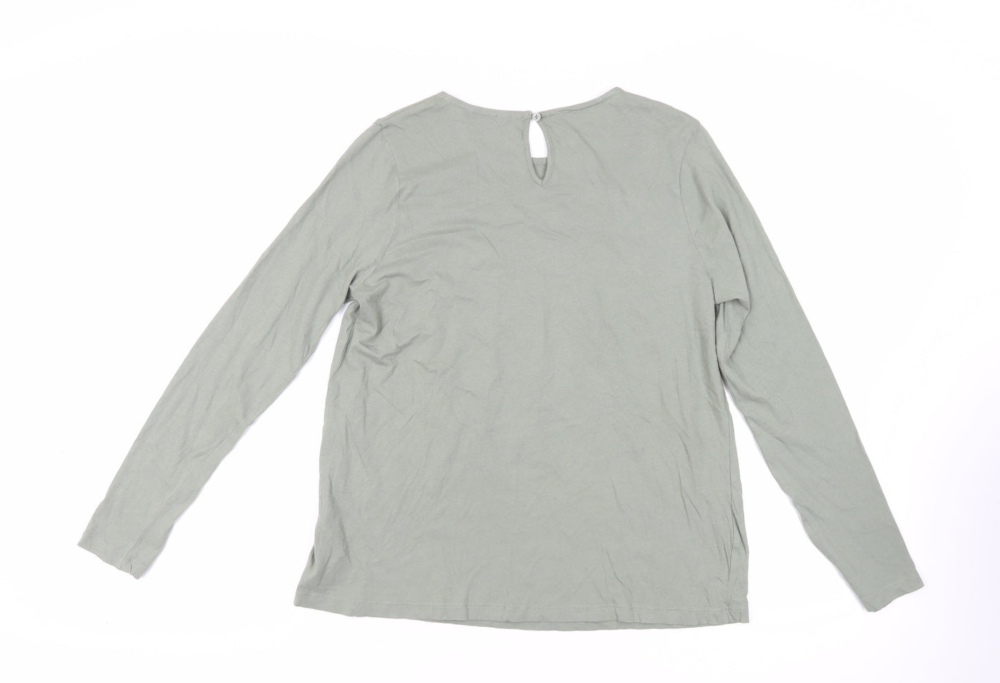Marks and Spencer Womens Green Cotton Basic T-Shirt Size 10 Round Neck - Front Detail