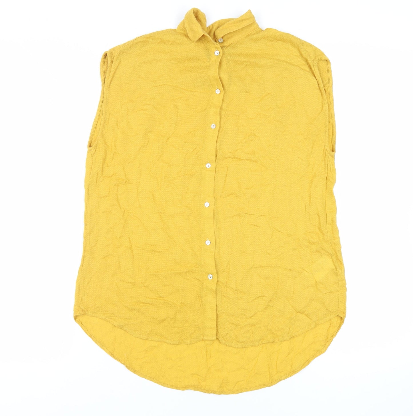 H&M Womens Yellow Viscose Basic Button-Up Size 8 Collared