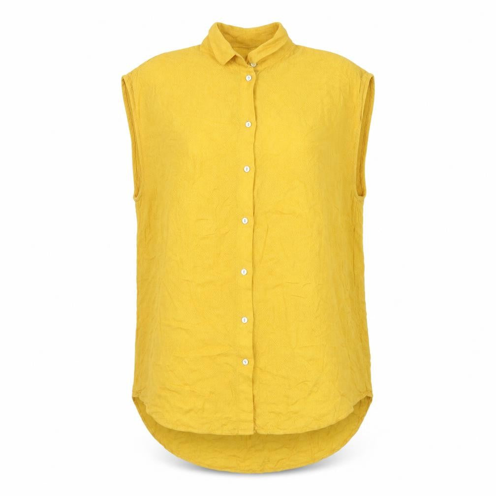 H&M Womens Yellow Viscose Basic Button-Up Size 8 Collared