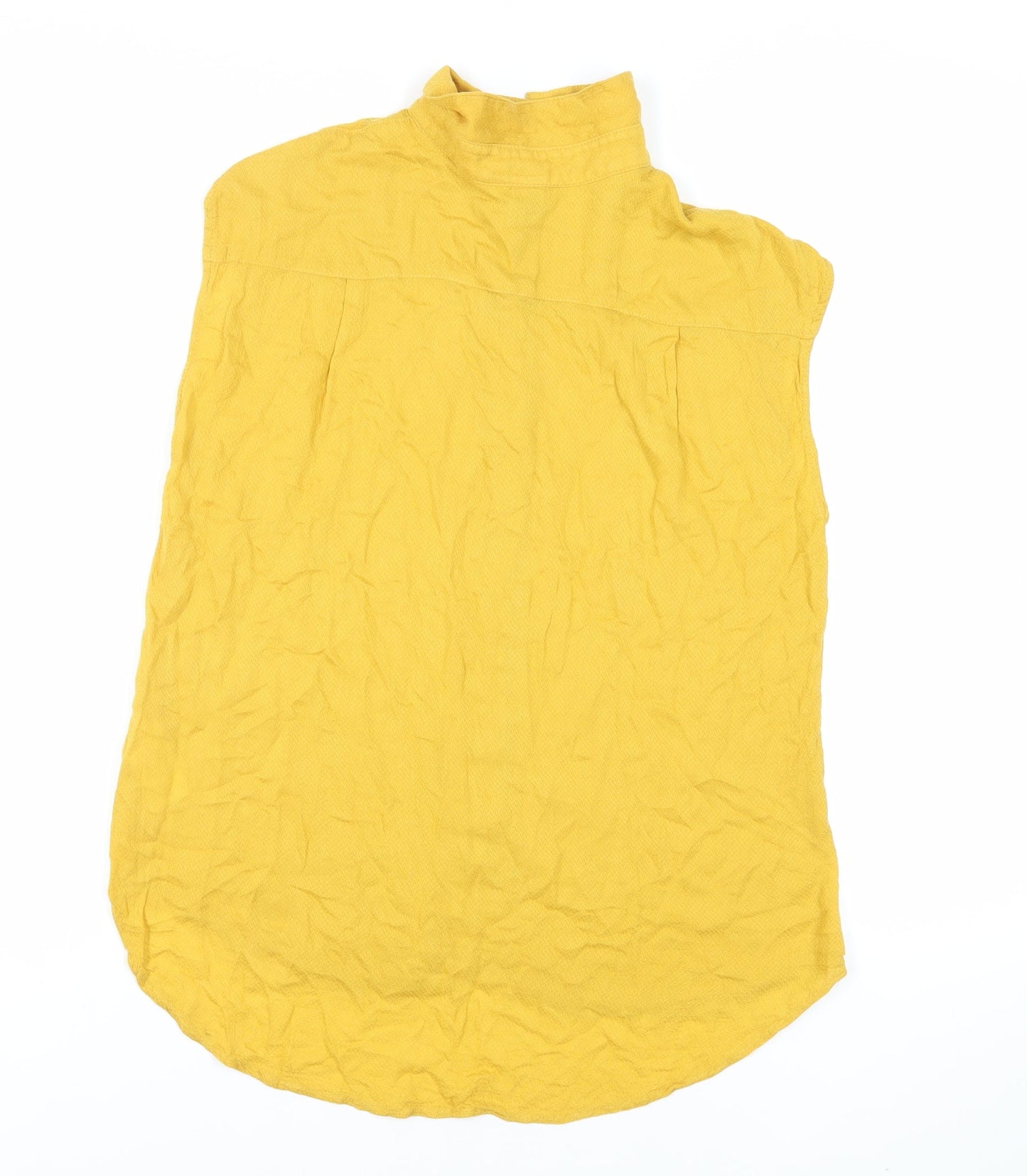 H&M Womens Yellow Viscose Basic Button-Up Size 8 Collared