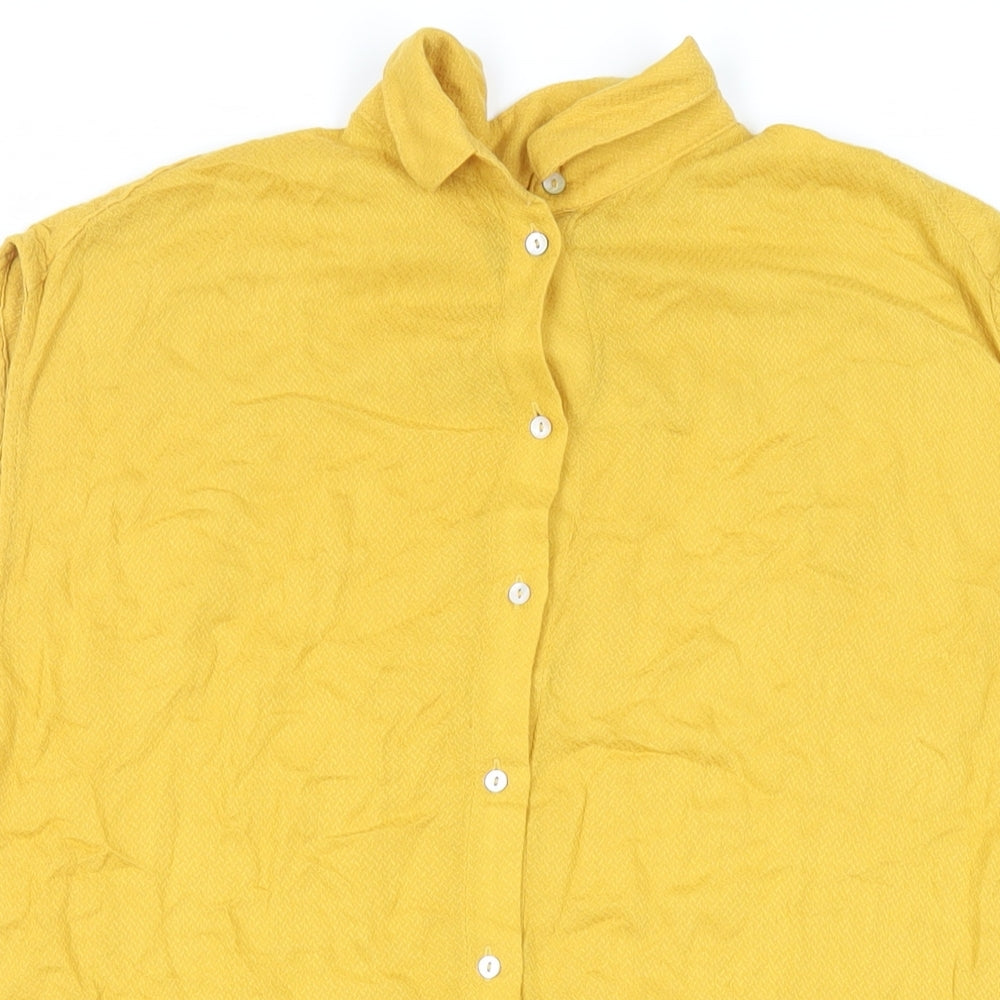 H&M Womens Yellow Viscose Basic Button-Up Size 8 Collared