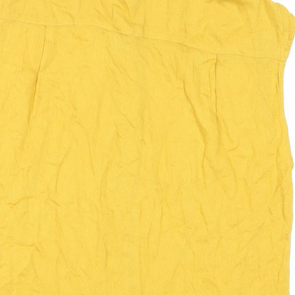 H&M Womens Yellow Viscose Basic Button-Up Size 8 Collared