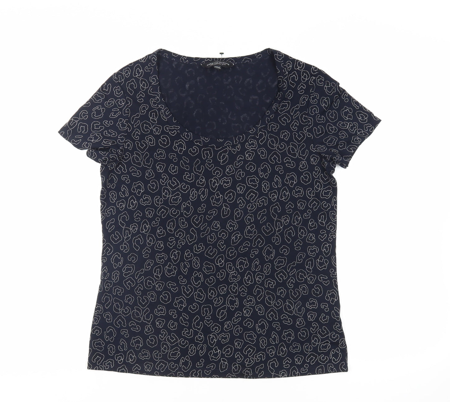 Dorothy Perkins Womens Blue Animal Print Polyester Basic T-Shirt Size 10 Scoop Neck