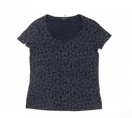 Dorothy Perkins Womens Blue Animal Print Polyester Basic T-Shirt Size 10 Scoop Neck