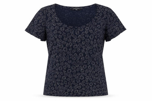 Dorothy Perkins Womens Blue Animal Print Polyester Basic T-Shirt Size 10 Scoop Neck