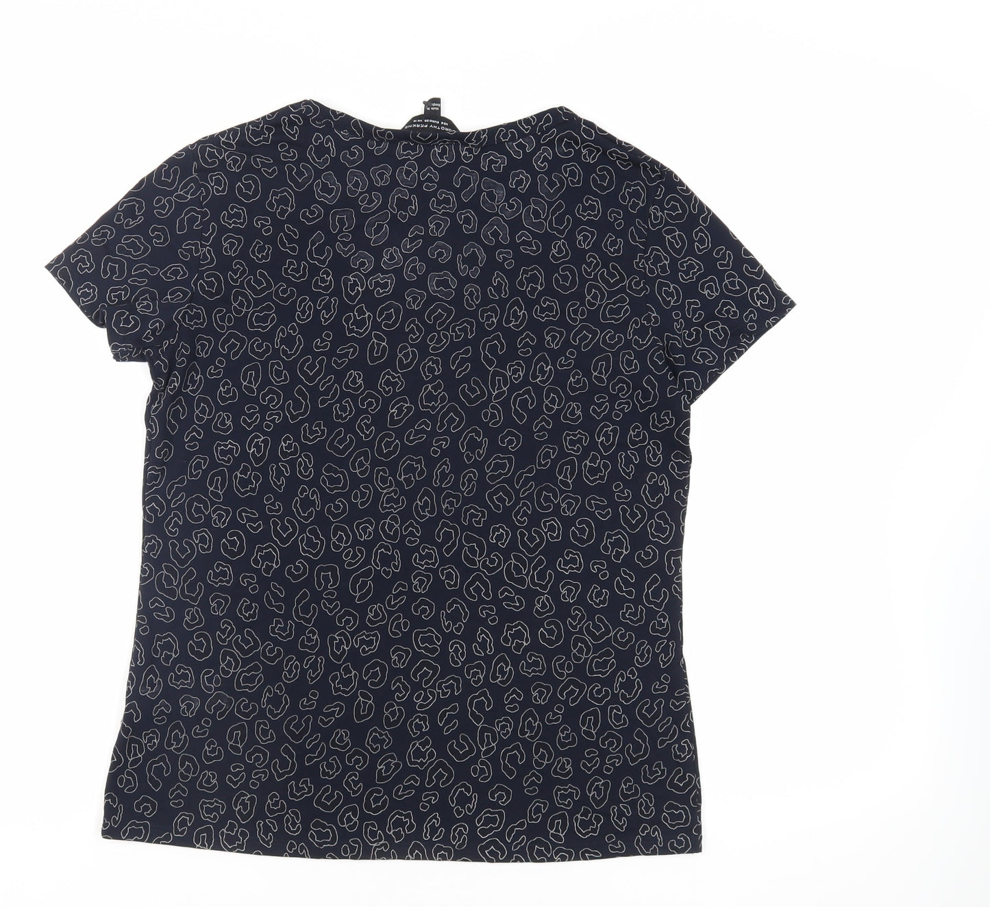 Dorothy Perkins Womens Blue Animal Print Polyester Basic T-Shirt Size 10 Scoop Neck