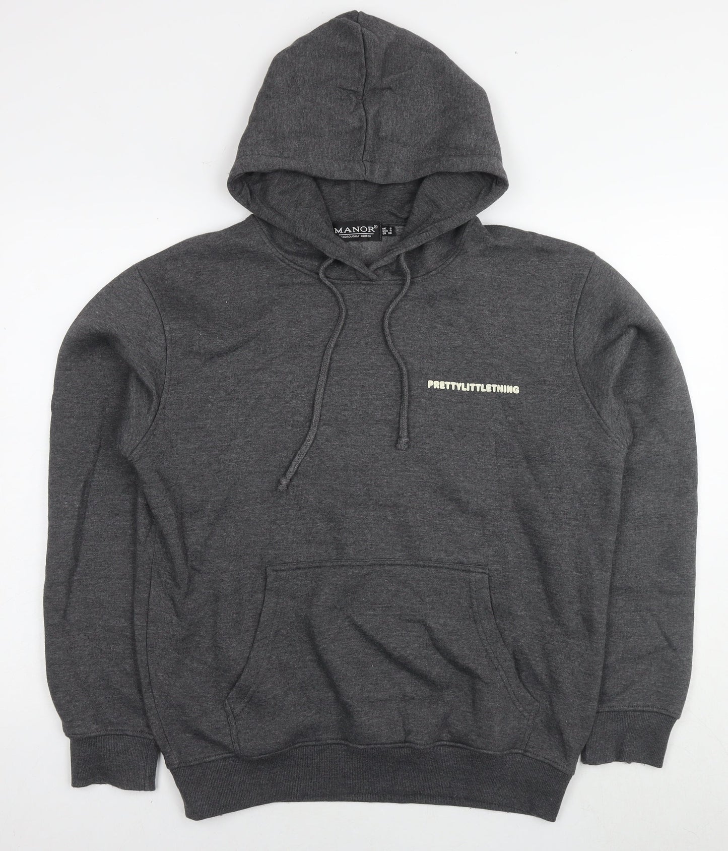 PRETTYLITTLETHING Womens Grey Cotton Pullover Hoodie Size 8 Pullover - Logo
