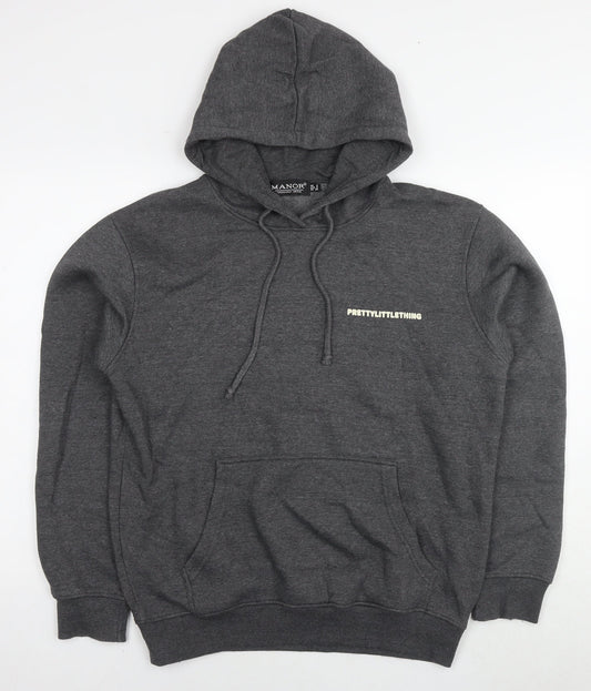 PRETTYLITTLETHING Womens Grey Cotton Pullover Hoodie Size 8 Pullover - Logo
