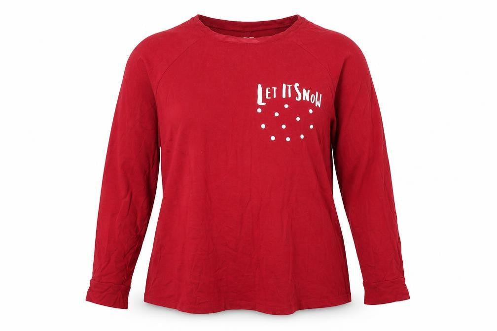 John Lewis Womens Red Cotton Basic T-Shirt Size 16 Round Neck - Let it snow
