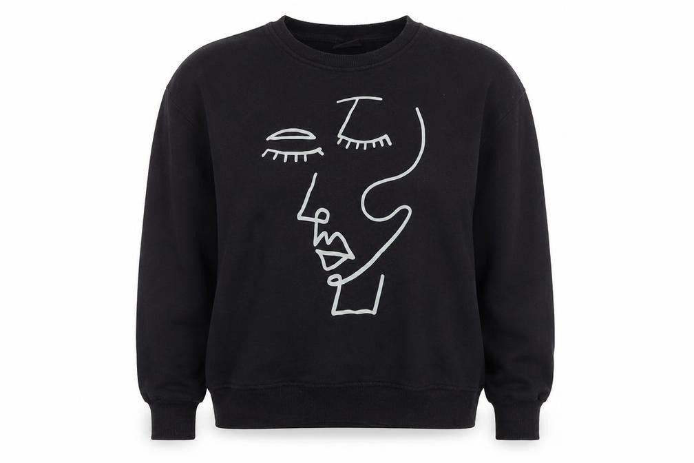 Pull&Bear Womens Black Polyester Pullover Sweatshirt Size M Pullover - Face detail