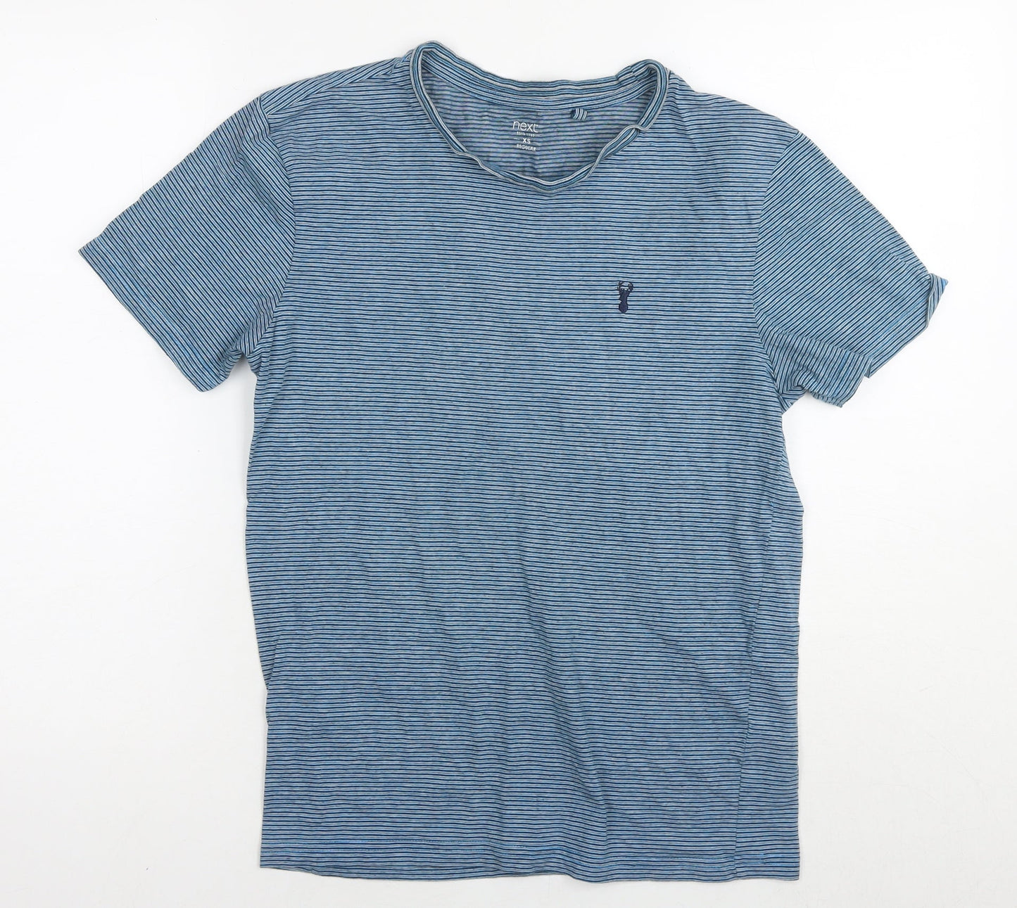 NEXT Womens Blue Striped Cotton Basic T-Shirt Size XS Round Neck