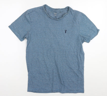 Next Womens Blue Striped Cotton Basic T-Shirt Size XS Round Neck