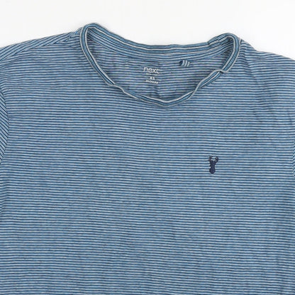 Next Womens Blue Striped Cotton Basic T-Shirt Size XS Round Neck