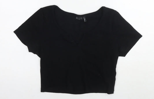ASOS Womens Black Cotton Cropped T-Shirt Size 14 V-Neck