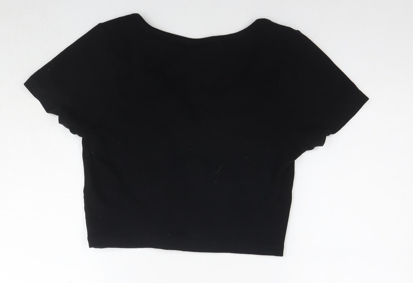 ASOS Womens Black Cotton Cropped T-Shirt Size 14 V-Neck
