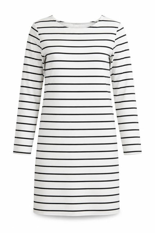 H&M Womens White Striped Viscose Jumper Dress Size M Round Neck Pullover