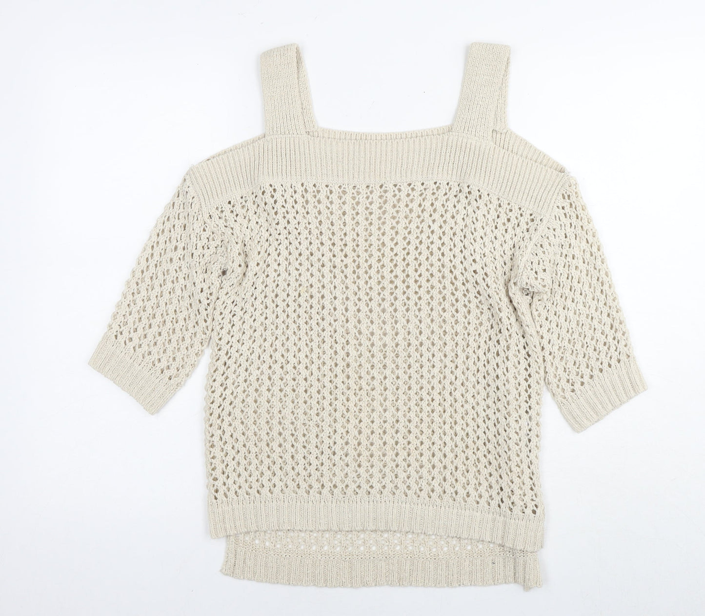 Marks and Spencer Womens Beige Square Neck Acrylic Pullover Jumper Size S - Cold Shoulder