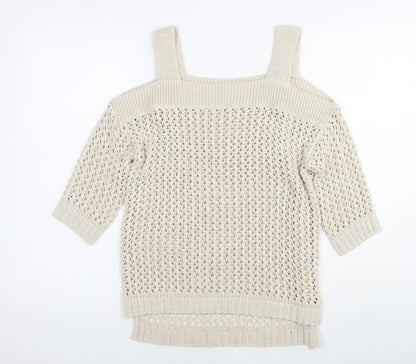 Marks & Spencer Womens Beige Square Neck Acrylic Pullover Jumper Size S - Cold Shoulder