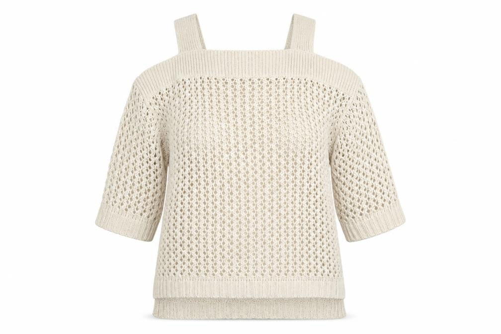 Marks & Spencer Womens Beige Square Neck Acrylic Pullover Jumper Size S - Cold Shoulder