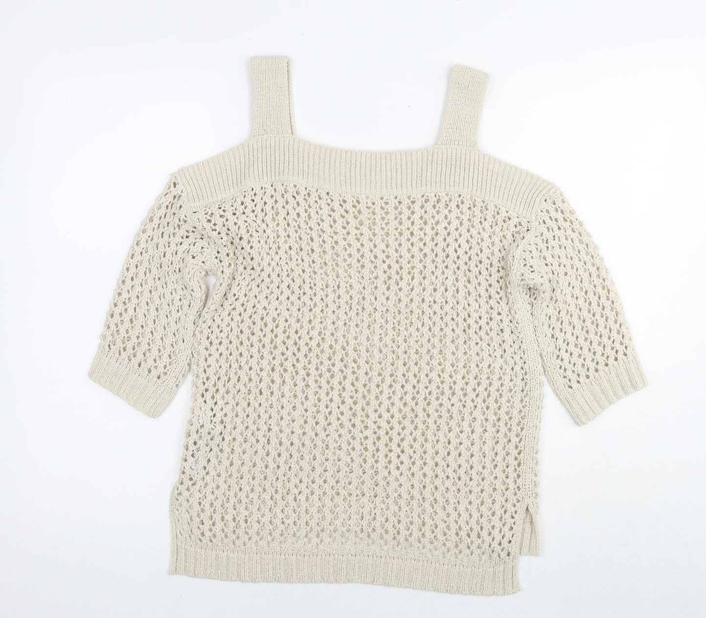 Marks and Spencer Womens Beige Square Neck Acrylic Pullover Jumper Size S - Cold Shoulder