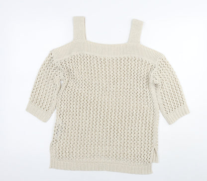Marks & Spencer Womens Beige Square Neck Acrylic Pullover Jumper Size S - Cold Shoulder