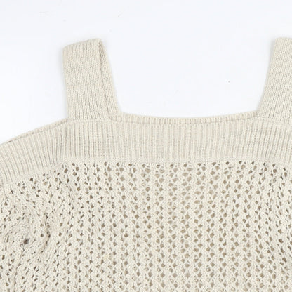 Marks & Spencer Womens Beige Square Neck Acrylic Pullover Jumper Size S - Cold Shoulder
