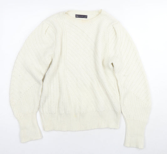 Marks and Spencer Womens White Round Neck Polyester Pullover Jumper Size 10