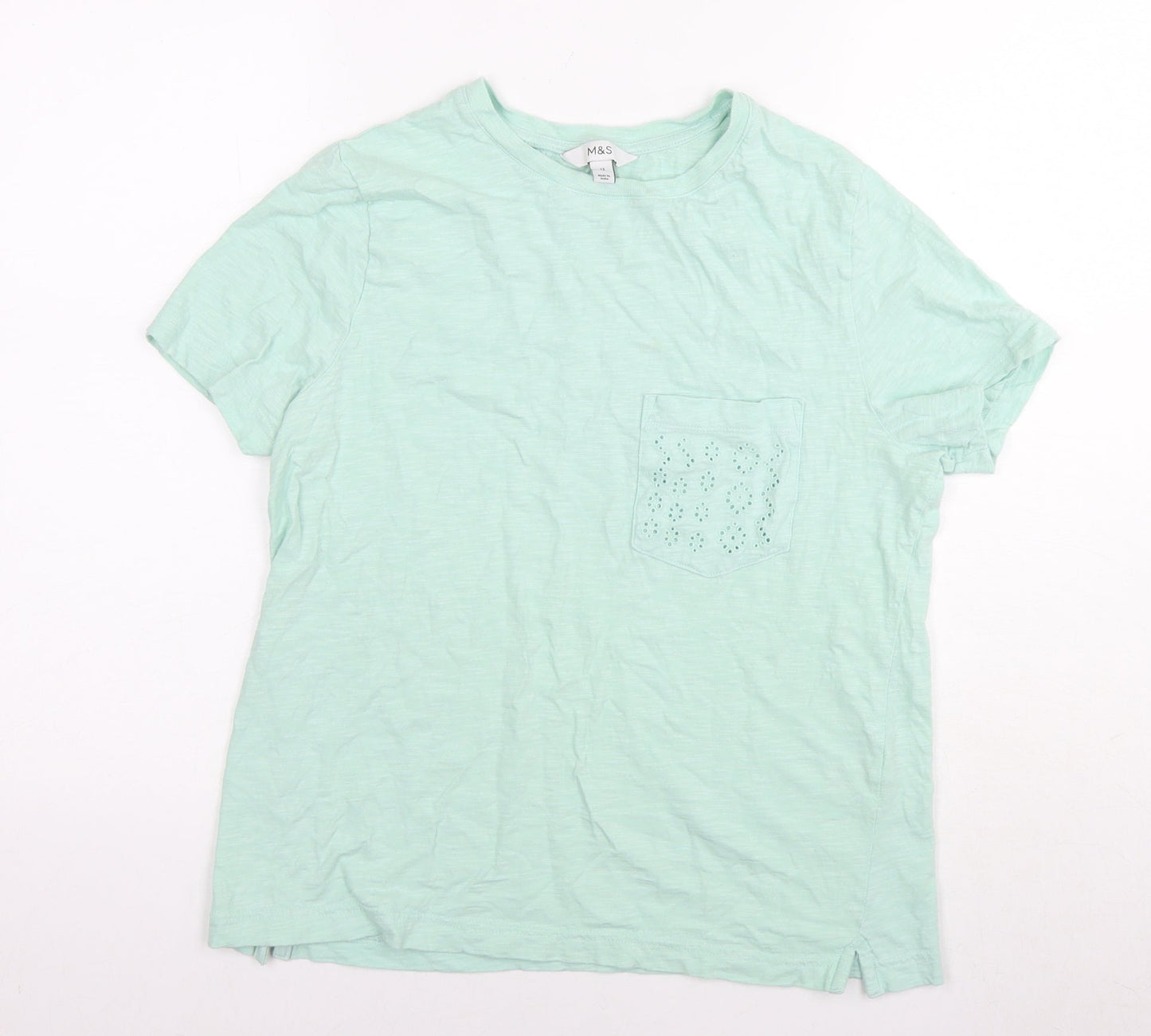 Marks and Spencer Womens Blue Cotton Basic T-Shirt Size 12 Round Neck
