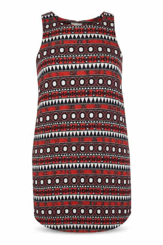 H&M Womens Red Geometric Polyester Tank Dress Size 16 Round Neck Pullover