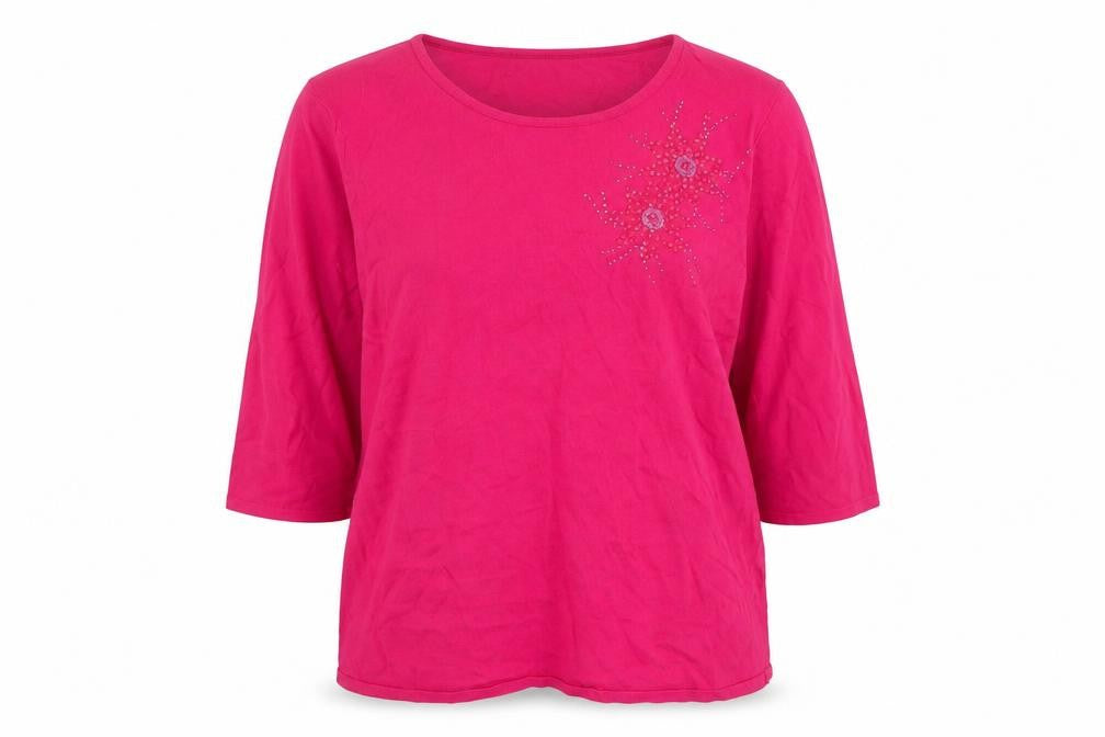 Anna Rose Womens Pink Viscose Basic Blouse Size XL Round Neck - Beaded Detail