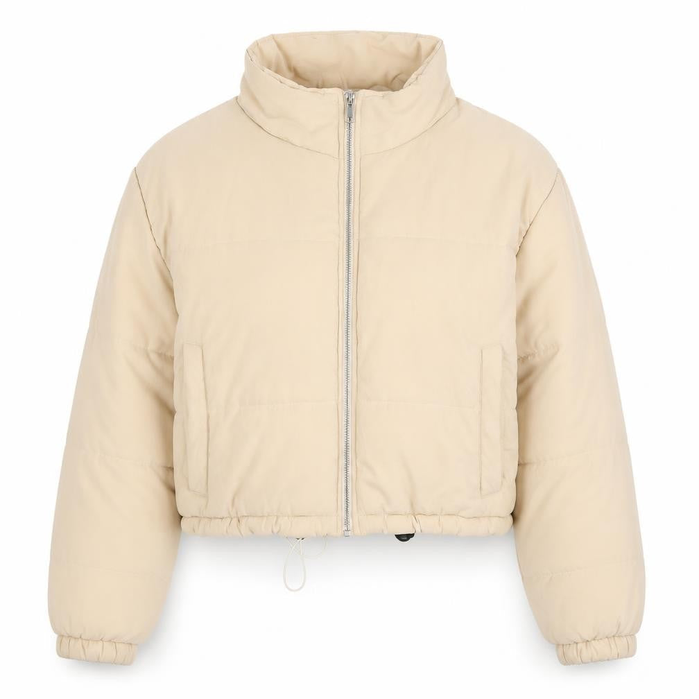 PRETTYLITTLETHING Womens Beige Puffer Jacket Jacket Size 8 Zip