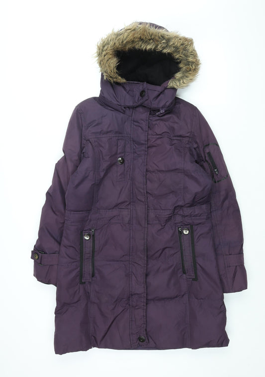 Hawke & Co Womens Purple Overcoat Coat Size S Zip