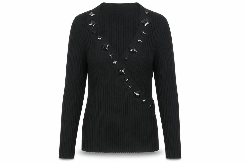 August Silk Womens Black V-Neck Acrylic Pullover Jumper Size M