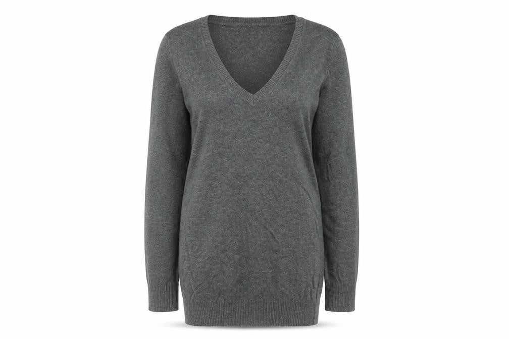 Plaza Italia Womens Grey V-Neck Cotton Pullover Jumper Size S