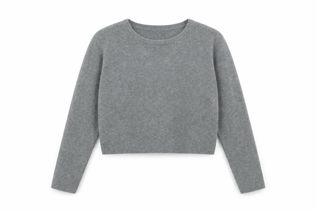 Pull&Bear Womens Grey Viscose Cropped T-Shirt Size M Round Neck