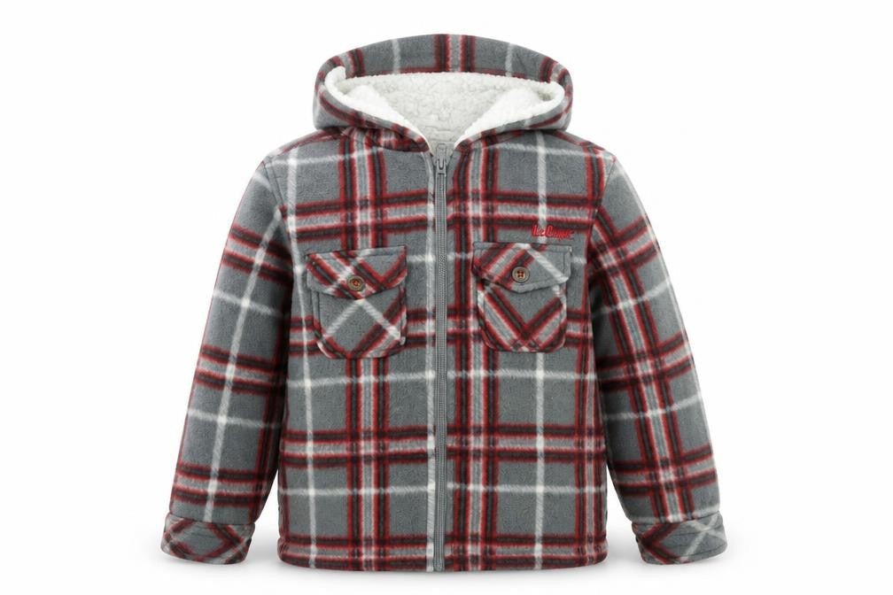 Lee Cooper Boys Grey Plaid Polyester Full Zip Hoodie Size 8 Years Zip