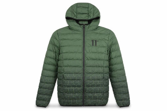 11 Degrees Mens Green Geometric Puffer Jacket Coat Size Xs Zip