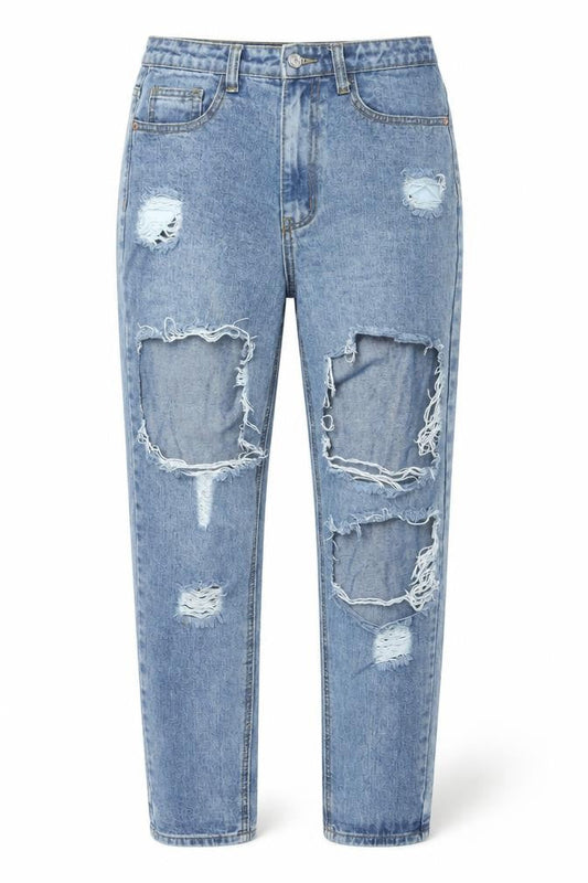 PRETTYLITTLETHING Womens Blue Cotton Straight Jeans Size 10 L29.5 in Regular Zip