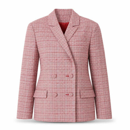 Front view of ASOS Women’s Red Plaid Double-Breasted Jacket UK 12