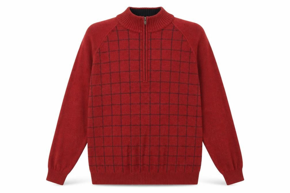 Ashworth Mens Red Check Cotton Pullover Sweatshirt Size L