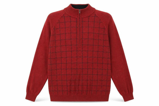 Ashworth Mens Red Check Cotton Pullover Sweatshirt Size L