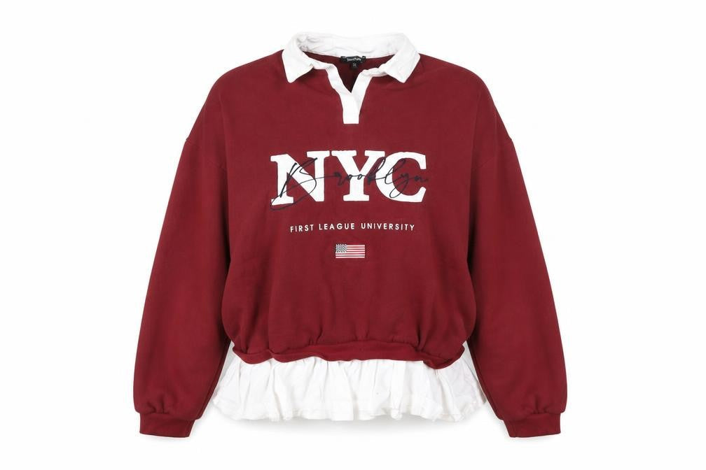 Boohoo Womens Red Cotton Pullover Sweatshirt Size 12 Pullover