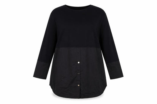 Studio Womens Black Cotton A-Line One Size Round Neck Pullover