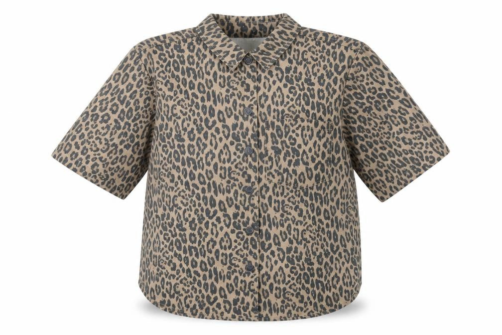 Object Womens Brown Animal Print Cotton Basic Button-Up Size S Collared - Leopard Print
