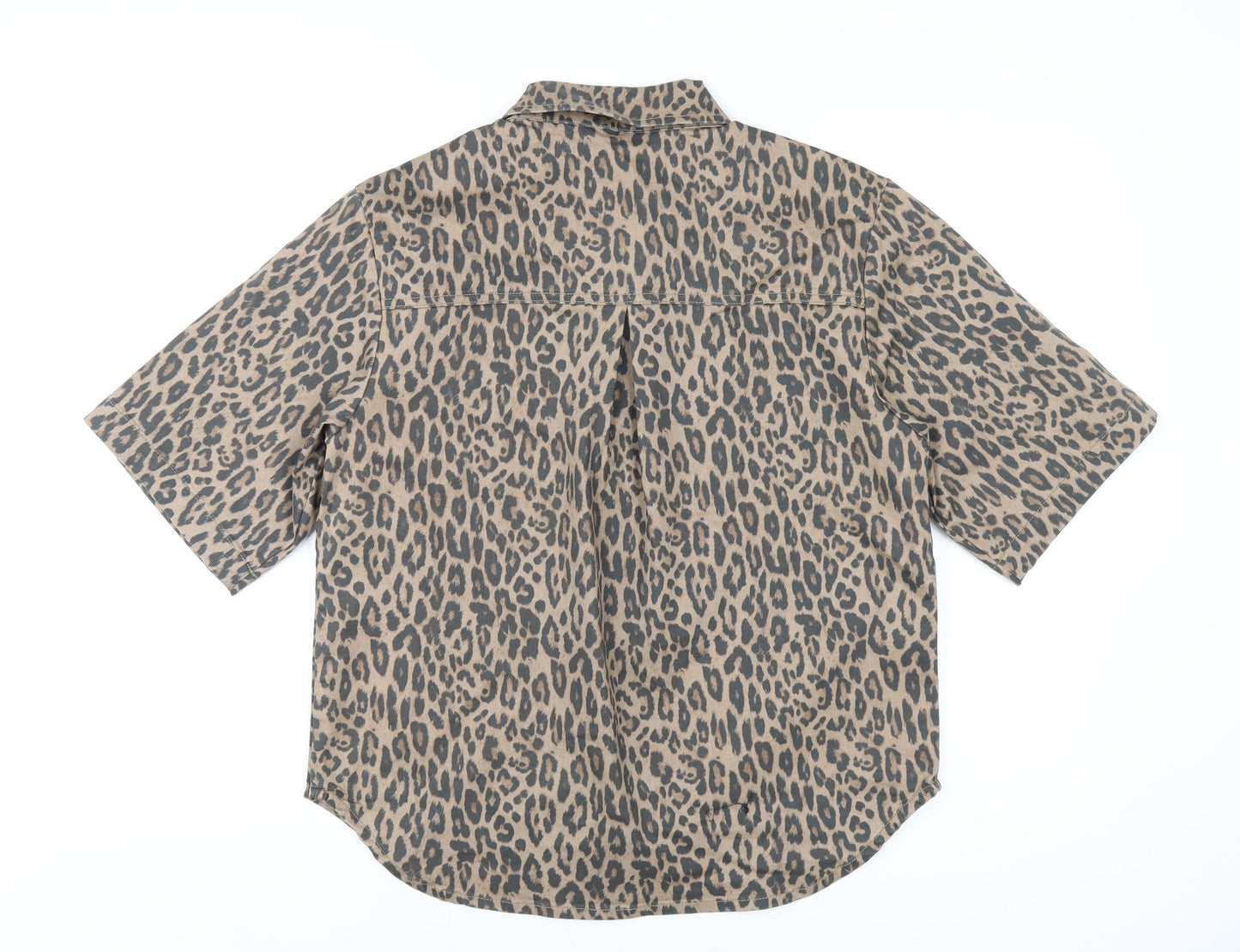 Object Womens Brown Animal Print Cotton Basic Button-Up Size S Collared - Leopard Print