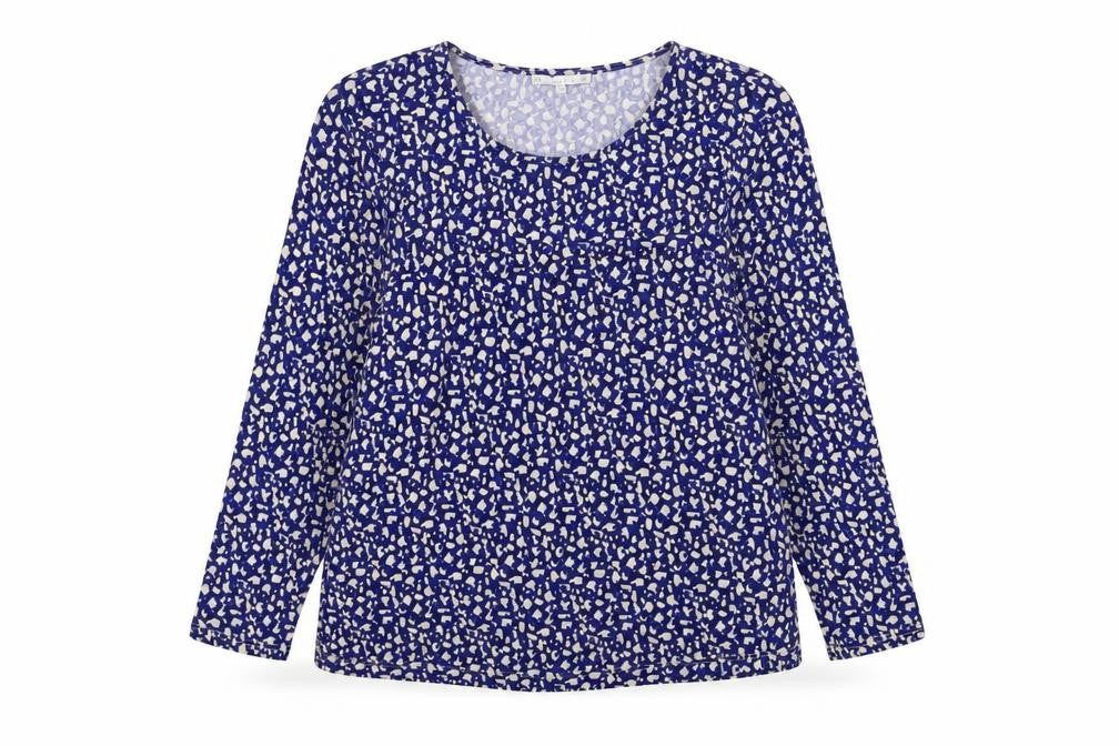 Lakeland Womens Blue Animal Print Polyester Basic Blouse Size XL Round Neck